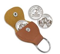 AtSKnSK 2 Months Sobriety Coin, 'to Thine Own Self be True' AA Chips and Medallions with PU Leather Keychain, Sobriety Gifts for Men Women