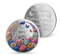 AtSKnSK Happy Birthday Coin Girl Butterfly Cake Chips Locket Birthday Gifts for Men Women Wife Husband Grandparents Birthday Lucky Coins Token (Flower)