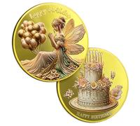 AtSKnSK Lucky Fairy Happy Birthday Coin, Fine Cake Commemorative Coins Birthday Gifts for Wife, Girlfriend, Daughter, Granddaughter & Female Friend