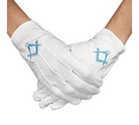 AtSKnSK Masonic Square Compass Sky Blue Embroide Freemasons Cotton Gloves, White, 23 x 8 cm