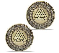 AtSKnSK Norse Viking Mjolnir Coin Thor's Hammer Coin Nordic Mythology Talisman (Valknut Coin (Knot of the Slain Warrior))