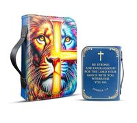 AtSKnSK The Lion of Courage Bible Cover, Cross Book Cover - PU Leather Bible Bag, Slashproof Carrying Bible Case, Book Pouch with Handle and Zippered for Men Boy