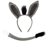 ATSNOSH 2 Pcs Donkey Ears Headband and Tail Set, Donkey Animal Fancy Dress Outfit Animal Costume Accessories for Halloween Carnival Cosplay Theme Party (2 Pcs)