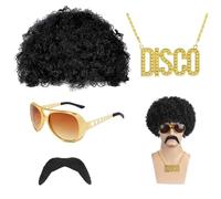 ATSNOSH 4 Pcs Disco Hippie Costume, Rock Star Wig Set, 70s 80s Costume Accessories for Men Women, Hippie Fancy Dress Accessories, Funky Afro Wigs, for Halloween Disco Themed Party (4 Pcs)