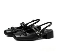 Atsroel Mary Jane for Women Slingback Pumps Ballet Chunky Heel Closed Square Toe Pumps Satin Wedding Shoes Party Low Block Heel Bow Office Work Shoes, A-black Blackmatte, 5 UK