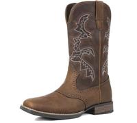 Atsroel Mens Cowboy Boots Square Toe Western Boots Pull On Slip Resistant Work For Men Traditional Country Mid Calf Chunky Heel Embroidered Ankle Booties, A-brown, 13