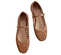 Atsroel Woven Mesh Ballet Flats for Women Square Toe Mary Jane Flats Buckle Strap Flat Shoes Comfortable Ballerina Flats Dressy Mesh Shoes Casual Mary Janes for Women, A-light Brown, 5.5 UK