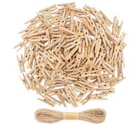 Atssetie 300pcs Mini Wooden Pegs, 30MM Mini Pegs for Decorative Photo Wall, Small Wooden Clothes Peg with 10M Jute Twine, Tiny Peg for Hanging Photos DIY Decoration