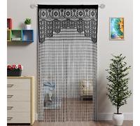 Atsweetlife 2 Pcs Lace Door String Curtain for Doorways,Bohemian Curtains Window Wall Closet Bedroom Kitchen Hippie Hanging Panels Boho Room Divider Girls Kids(Black, 39×79in