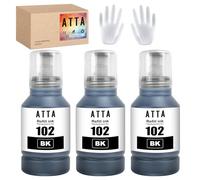 ATTA 102 Black Ink Bottle Replacement for Epson 102 Compatible with Epson EcoTank ET-2700 ET-2750 ET-2751 ET-2756 ET-3700 ET-3750 ET-3850 ET-4850 ET-4750 ET-15000 ET-4856 (3x127ml Black)