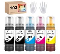 ATTA 102 Ink Bottle Compatible with Epson 102 Bottle Multipack for ET-2850 ET-3850 ET-4850 ET-2700 ET-2750 ET-2756 ET-3700 ET-3750 ET-4750 ET-15000 ET-4856 Printer Ink Refill (2BK/C/M/Y, 5 Pack)