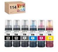 ATTA 114 Ink Bottle Replacement for Epson 114 Ecotank 114 Compatible with Epson EcoTank ET-8500 ET-8550 C13T07A140 C13T07B140 C13T07B240 C13T07B340 C13T07B440 C13T07B540 (6 pack)