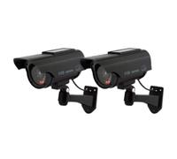 ATTA Solar Fake Security Camera, Bullet Dummy Security Camera Surveillance System with Realistic Red Flashing Lights Indoor Outdoor for Home and Business (2, Black)