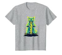 Attack Cat in 321 Fierce Feline Invades City T-Shirt, Kids, Heather Grey, 6 Years