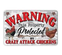 Attack Chicken Sign, Warning Property Protected by Crazy Attack Chickens funny home decor