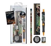 Attack on Titan 5-Piece Stationery Set with Pen, Pencil, Ruler, Pencil Sharpener and Eraser, Stationery Set for Girls, Boys, Men and Women - Official Merchandise