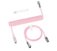 ATTACK SHARK C01 PRO Coiled Keyboard Cable, Custom Coiled USB C Cable for Mechanical Gaming Keyboard,Type-C to USB-A Metal Aviator Cable,Double-Sleeved Braided Charging Keyboard Cable for Mac,PC-Pink