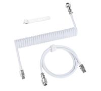 ATTACK SHARK C01 PRO Coiled Keyboard Cable, Custom Coiled USB C Cable for Mechanical Gaming Keyboard,Type-C to USB-A Metal Aviator Cable,Double-Sleeved Braided Charging Keyboard Cable for Mac,PC-White