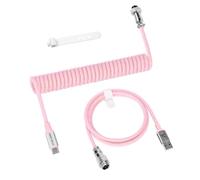 ATTACK SHARK C01 PRO Coiled USB C Cable for Gaming Keyboard, Type-C to USB-A, Custom Braided Double-Sleeved Mechanical Keyboard Charger Cable with Detachable Aviator Connector, Pink