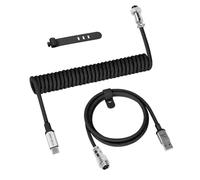 ATTACK SHARK C01 PRO Coiled USB C Cable for Gaming Keyboard, Type-C to USB-A, Custom Braided Double-Sleeved Mechanical Keyboard Charger Cable with Detachable Aviator Connector, Black