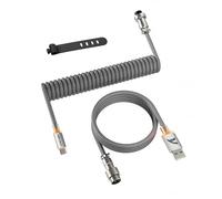 ATTACK SHARK C01 ULTIMATE RGB Coiled Cable for Gaming Keyboard, Support 8000Hz & Rapid Trigger, USB-C to USB-A Mechanical Keyboard Cable with Metal Aviator, Braided Double-Sleeved, Grey
