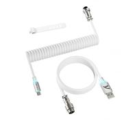 ATTACK SHARK C01 ULTIMATE RGB Coiled Cable for Gaming Keyboard, Support 8000Hz & Rapid Trigger, USB-C to USB-A Mechanical Keyboard Cable with Metal Aviator, Braided Double-Sleeved, White