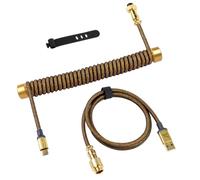 ATTACK SHARK C03 Coiled Keyboard Cable with Metal Winder Set, USB-C Cable for Mechanical Gaming Keyboard, Solid Aluminum Alloy Fixed Rod, Gold