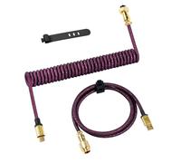 ATTACK SHARK C03 Coiled USB C Cable for Gaming Keyboard, Type-C to USB-A, Custom Braided Double-sleeved Mechanical Keyboard Charger Cable with Gold-plate Detachable Aviator Connector, Deep Rose Red