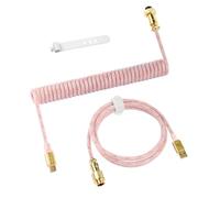 ATTACK SHARK C03 Coiled USB C Cable for Gaming Keyboard, Type-C to USB-A, PRO Custom Braided Double-sleeved Mechanical Keyboard Charger Cable with Gold-plate Detachable Aviator Connector, Pink