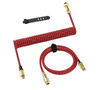 ATTACK SHARK C03 Coiled USB C Cable for Gaming Keyboard, Type-C to USB-A, PRO Custom Braided Double-sleeved Mechanical Keyboard Charger Cable with Gold-plate Detachable Aviator Connector, Red