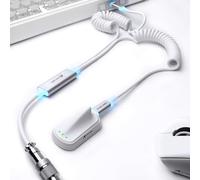 ATTACK SHARK C08 Coiled Gaming Keyboard Cable, 2 IN 1 Type C to USB A | Detachable Metal Aviator, RGB Interface Lighting, Spiral Cable USB C, 8KHz Return Rate for PC Mechanical Keyboard, White