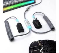 ATTACK SHARK C08 Coiled Gaming Keyboard/Mouse Cable with RGB Lighting, Custom 2 In 1 USB-C 4-Pin Aviator Cable, Dual Type-C to USB-A, Support 8KHz Return Rate, CNC 6063 Aluminum, 5.25ft - Grey