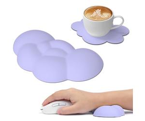 ATTACK SHARK Cloud Mouse Wrist Rest w/ Coaster,Ergonomic Memory Foam Mouse Wrist Pad w/ Massage Holes Relieve Pain,Wrist Support Mouse,Cute Desk Accessory Mouse, Office, Gaming-Purple (CW01-003)