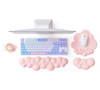 ATTACK SHARK Cloud Wrist Rest Set with Coaster,Mouse Mat Wrist Support with Non-Slip Base,Ergonomic Design to Relieve Pain,Keyboard Palm Rest,Desk Accessory for Game,Office,Home-Flesh Pink
