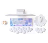 ATTACK SHARK Cloud Wrist Rest Set with Coaster,Mouse Mat Wrist Support with Non-Slip Base,Ergonomic Design to Relieve Pain,Keyboard Wrist Rest,Desk Accessory for Game,Office,Home-White