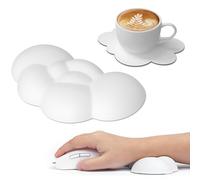 ATTACK SHARK Cloud Wrist Rest With Coaster, Ergonomic Memory Foam Pad With Massage Holes for Pain Relief, Wrist Support, Cute Desk Accessory for Office, Gaming - White (CW01-001)