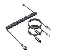 ATTACK SHARK Custom C04 2 in 1 Coiled USB C Cable,USB-A to Type-C/Type-C to Type-C with 5 Pin Detachable Metal Aviation Plug,Double Sleeve Spiral Extendable TPU Cable for PC/Keyboard/Mouse/Phone-Grey