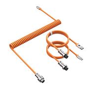 ATTACK SHARK Custom C04 2-in-1 Coiled USB-C Cable, USB-A to Type-C With 5 Pin Detachable Metal Aviation Plug, Double Sleeve Spiral Extendable TPU Cable for PC/Keyboard/Mouse/Phone - Orange