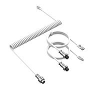 ATTACK SHARK Custom C04 2in1 Coiled USB C Cable for PC/Keyboard/Mouse | USB-A to Type-C/Type-C to Type-C with 5 Pin Detachable Metal Aviation Plug, Double Sleeve Spiral Extendable TPU Cable-White