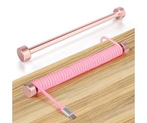 ATTACK SHARK Custom Coiled Keyboard Cable Metal Winder, Solid Aluminum Alloy Fixed Rod, USB-C, Cable Management System, Mechanical Gaming Keyboard, Anodized Surface, Rose Gold