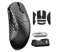 ATTACK SHARK R11Ultra 8K Carbon Fiber Wireless Gaming Mouse with 42000DPI-PAW3950 MAX Sensor-49g Lightweight,Nordic 52840 MCU Chip,Wired/BT/2.4Ghz Programmable,RGB Coiled Cable for PC(Black Wave+Tape)