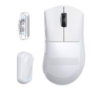 ATTACK SHARK V8 Wireless Gaming Mouse with LED Coiled Cable, Nordic 54L15 Chip, PAW3950MAX, 42000DPI, Dual 8000Hz, 59g Lightweight, Shark-fin Dongle Design, 2.4Ghz/BT/Wired for PC, White & Grip Tape