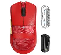 ATTACK SHARK X11 ULTRA Wireless Gaming Mouse With C06 Ultra LED Cable, Composite Carbon Fiber, 54L15 MCU, PAW3950MAX, 8000Hz, BT/2.4G Wireless/Wired, 42000 DPI (Red + Grip Tape)