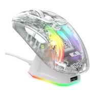ATTACK SHARK X2 Pro Wireless Gaming Mouse with RGB Charging Dock, Tri-Mode PC Gaming Mice 2.4G/Bluetooth/Wired, Noiseless Mouse RGB Backlit, Transparent Shell, PixArt 3212 4000 DPI, for Win/MAC, White
