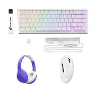 ATTACK SHARK X68PRO HE Rapid Trigger Wireless Keyboard with X8SE Wireless Gaming Mouse with G300 Active Noise Cancelling Wireless Headphones Combo, 8000Hz Gaming Keyboard, 55g Lightweight Mice -Purple