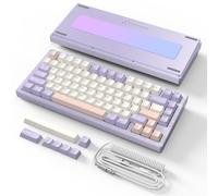 ATTACK SHARK X75-QMK Wireless Mechanical Gaming Keyboard - CNC Aluminum Alloy Shell, Customizable RGB Lighting Gasket Mount, Tri-Mode (2.4G/BT/Wired), VIA Compatible for WIN/MAC/PS4/Xbox-Purple White