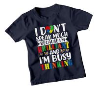 ATTAR APPAREL I Dont Speak Much Im Brilliant Thinking Autism Awareness Kids T-Shirt Neurodiversity Graphic Tee Boys Girls 14-15 Years Navy Blue
