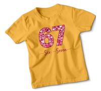 ATTAR APPAREL Sixty Seven Six Seven 67th Birthday Celebration Kids T-Shirt Milestone Hearts Design 14-15 Years Sunflower
