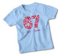 ATTAR APPAREL Sixty Seven Six Seven 67th Birthday Celebration Kids T-Shirt Milestone Hearts Design 14-15 Years Sky Blue