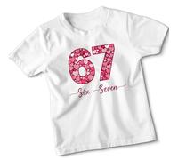 ATTAR APPAREL Sixty Seven Six Seven 67th Birthday Celebration Kids T-Shirt Milestone Hearts Design 9-11 Years White